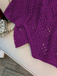 GlowEve CURVE Suéter de punto con mangas 3/4 y calado para mujer de talla grande - Morado - Ver 4