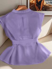 SHEIN Clasi 女士纯色腰带优雅圆领办公室衬衫