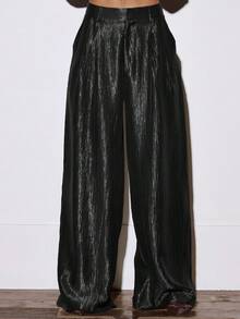 MUSERA Flowy Pleated Wide Leg Plisse Suit Trousers Bottoms Only Occasion Night Out Going Out Winter Sexy Classy Cute - Black - View 3