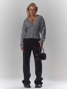 MUSERA V-Neck Cable Knit Cinched Waist Cardigan Fall Autumn Cosy Cute Casual Coffee Club Winter   Spring  Sweater