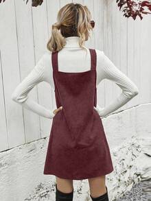 EMERY ROSE Vestido casual de tirantes con diseño de botones de unicolor para mujer, otoño/invierno - Rosa Fucsia - Ver 2