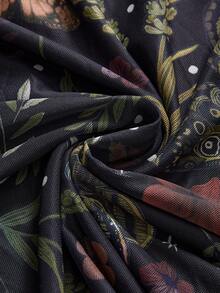 ROMWE Fairycore 大码女式花卉植物印花A字网纱半身裙，自然灵感