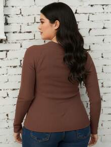 Women's Sweater - Round Neck And Long Sleeve, Design With Subtle Texture, Ideal For Informal Styles - Coffee - View 3