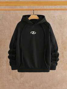 HIMLAND 男士连帽宽松长袖套头衫，秋冬款 - 黑色 - 查看 7