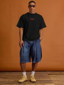 Musero 男士超大字母胸前印花短袖T恤 夏季春季度假 - 黑色 - 查看 3