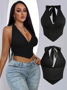 Chiquease Halter Top Backless Cropped Tank Top Sexy Bodycon For Women,Black Brown Pink - Black - View 1