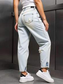 pantalones de mujer pantalones de dama mezclilla De Tiro Alto curvy Levanta Glúteos  Sin elasticidad, rotos, rectos, holgados - Azul - Ver 2