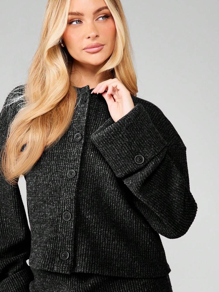 MISSGUIDED Chunky Waffle Knit Button Up Cardigan And Mini Skirt Matching Co Ord Set For Fall Winter