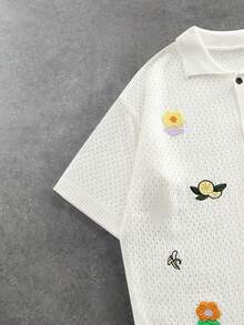 ROMWE MEN Street Life Men's Summer Casual Vacation Style Embroidered Mesh Hollow Knit Top - White - View 4