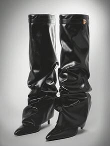 SHUZIA Botas altas hasta la rodilla con tacón sexy y elegante para mujer, con decoración de candado de metal - Negro - Ver 7
