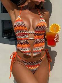 Swim SXY Women's Two Pieces Textured Bikini Set, Casual Holiday Style - Multicolor - View 1