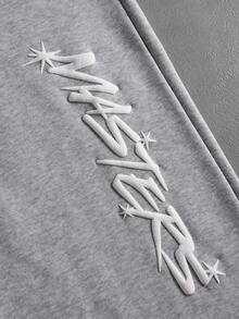 PAVTROS Men Hoodie Co-Ords,Men's Streetwear,Baggy,Brand,I Love My Boyfriend,Graphic,Boyfriend,Men's Hooded Sweatshirt Set With Structural Line Splicing, Foam Print, And Star Pattern. - Light Grey - View 14