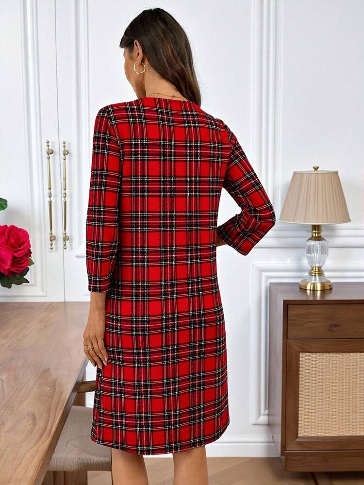 Women's Colorblock Plaid Round Neck Long Sleeve Short Dress Red Dresses For Women Sequin Dress For Women Sequin Dress For Women Elegant Dresses For Party Christmas Clothes For Women Christmas Party Dress New Year Dress,Red Dress,Christmas,New Year Dress,Red Dresses For Women,Christmas Dresses For Women