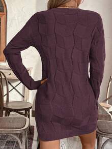 EMERY ROSE Women's Loose Casual Round Neck Drop Shoulder Long Sleeve Knitted Sweater Dress, Autumn/Winter - Maroon - View 2