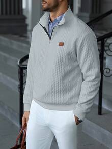 Manfinity CasualCool Herren Lässig einfarbiger strukturierter Reißverschluss-Stehkragen Sweatshirt, Herren Herbst Neu einfarbig Weiß minimalistischer Lässig Reißverschluss Pullover Sweatshirt, für Herren, vielseitige Artikel für den täglichen Arbeitsweg, Reisen - Hellgrau - Übersicht 4