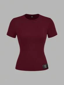 SHEIN EZwear 3件套女士休闲修身长袖T恤套装，黑色、灰色、酒红色，饰有花卉刺绣图案 - 彩色 - 查看 3