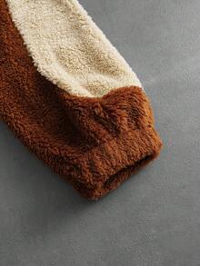 PAVTROS Men's Street Style, Minimalist Patchwork Stand Collar Half-Zip Comfortable Fleece Sweatshirt, Warm, Lightweight, Autumn/Winter Street Wear - Khaki - View 6