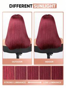 无胶多层直发假发，带刘海的波波头假发，真人发丝，4x4 预剪蕾丝无胶假发，真丝波波头假发，可穿戴，透气短波波头假发，99J# 酒红色波波头假发，10-14 英寸