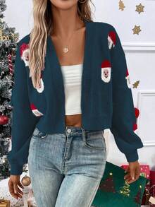 EMERY ROSE Women's Casual Santa Claus Pattern Front Cardigan, Autumn/Winter - Multicolor - View 3