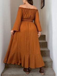 Zelara Vestido de moda de manga larga con cuello cuadrado y abertura lateral para mujer de talla grande - Marrón - Ver 4