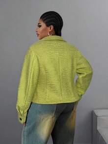 Maweii Plus Size Women's Pocket French Retro High Collar Cinched Waist Jacket - Green - View 4