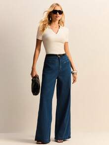 Daynim Zipper Fly Wide Leg Jeans - Medium Wash - View 5