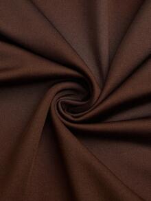 Sweetra Plus Size Solid Color Asymmetric Collar Long Sleeve Waist Cinched Dress - Brown - View 4