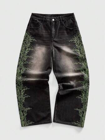 Herren Jeans mit bestickter Tasche, lässiger Mode-Loose Fit Stil