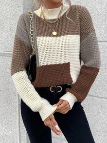 EMERY ROSE 女士撞色落肩长袖休闲宽松套头毛衣，秋冬款 - 彩色 - 查看 3