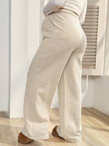 SHEIN Maternity Casual Drawstring Waist Loose Pants, Autumn - Apricot - View 2