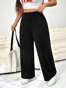 Solflare Women Plus Size Solid Color Minimalist Straight Leg Office Pants Graduation,Back To School,Teacher Outfits For Women In Fall/Winter