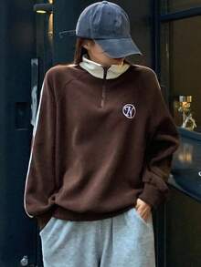 FRIFUL Women's Side Stripe Raglan Sleeve Letter Embroidered Sweatshirt,Long Sleeve Tops,Fall Clothes