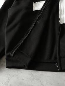 ROMWE MEN sweat-shirt à capuche ample zippé pour hommes avec patch de broderie en forme de croix - Noir - Voir 4