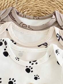 3 pezzi Tutina con piedi a maniche lunghe per neonati in beige, caffè, caffè scuro, in tessuto morbido e traspirante, comoda per tutte le stagioni, ottimo anche come regalo per il bambino - Multicolore - Visualizzare 4