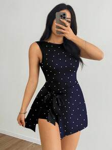 SHEIN EZwear Women's Casual Backless Bodycon Jumpsuit, Suitable For Everyday Wear - Navy Blue - View 5