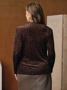 Anewsta Áo lót dài tay cổ cao bằng nhung họa tiết da báo, ôm sát, gợi cảm dành cho nữ cỡ lớn, thích hợp cho mùa đông, mùa thu, năm mới và Giáng sinh. - màu nâu - Xem 2