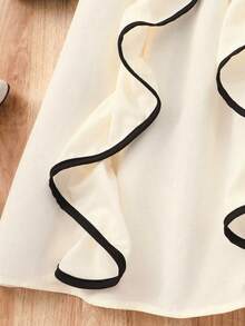 SHEIN Teen Girl Fashion Color Block Ribbon & Pearl Collar Dress