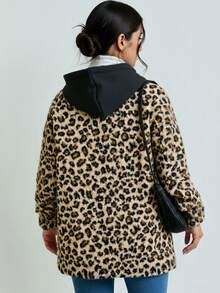 Elegante abrigo de leopardo para mujeres - diseño de patrón de leopardo, a prueba de viento grueso, sombrero de cuerda, botones abiertos, adecuado para negocios de alta gama, fiestas, fiestas, artículos de invierno de moda - Marrón - Ver 2