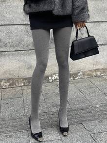 DAZY Sheer Black Tights, Leg Slimming Effect, Thermal Lined, Opaque Look, Thick Footless Tights For Autumn/Winter - Grey - View 7