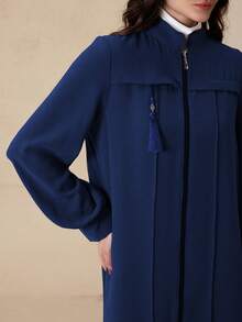 Graceveil 修身优雅纯色长袖拉链外套，阿拉伯风格女装，秋冬款 - 寶藍色 - 查看 4