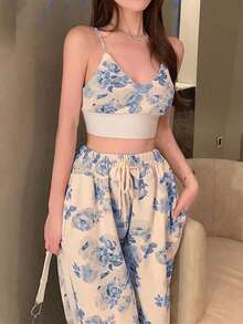 Women Two-Piece Outfits - Blue and White - View 3