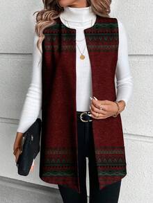 SHEIN LUNE 女士休闲优雅针织常规外套，适合秋冬季穿着 - 紅色 - 查看 7