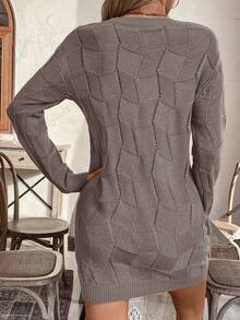 EMERY ROSE Women's Loose Casual Round Neck Drop Shoulder Long Sleeve Knitted Sweater Dress, Autumn/Winter - Mocha Brown - View 2