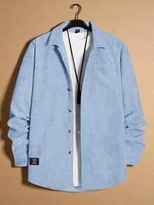 Manfinity NXTstreet 宽松男士字母拼接编织休闲长袖衬衫和裤子两件套 - 藍色 - 查看 5