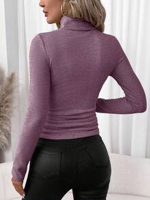Editum Women's Thick High Neck Undershirt, Versatile For Autumn/Winter Spring Summer Elegant - Purple - View 2