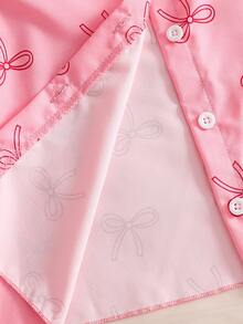 Souflis Souflis 女婴彼得潘领泡泡袖A字衬衫裙，蝴蝶印花，甜美可爱，夏季新款 - 粉色 - 查看 7