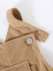 Baby Girls' Casual Style Denim Bib Pants, Khaki Color With Bow Decor, Loose Straight Leg, Soft & Comfortable Fabric, Versatile For Everyday Wear, Suitable For Spring, Summer, Autumn And Winter - Khaki - View 9