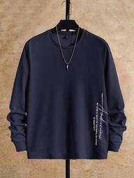 HIMLAND 男士标语印花圆领针织休闲长袖T恤