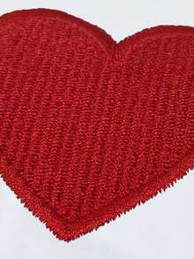 EMERY ROSE Women's Red Heart-Shape Embroidery Pattern Round Neck Graphic T-Shirt Graphic Tees Women Tops - White - View 3