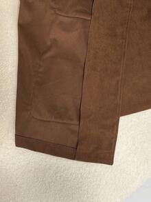 INAWLY Plus Size Women Vintage Casual Patch Pocket Front Button Splice Collar Jacket, Autumn Fall - Brown - View 5